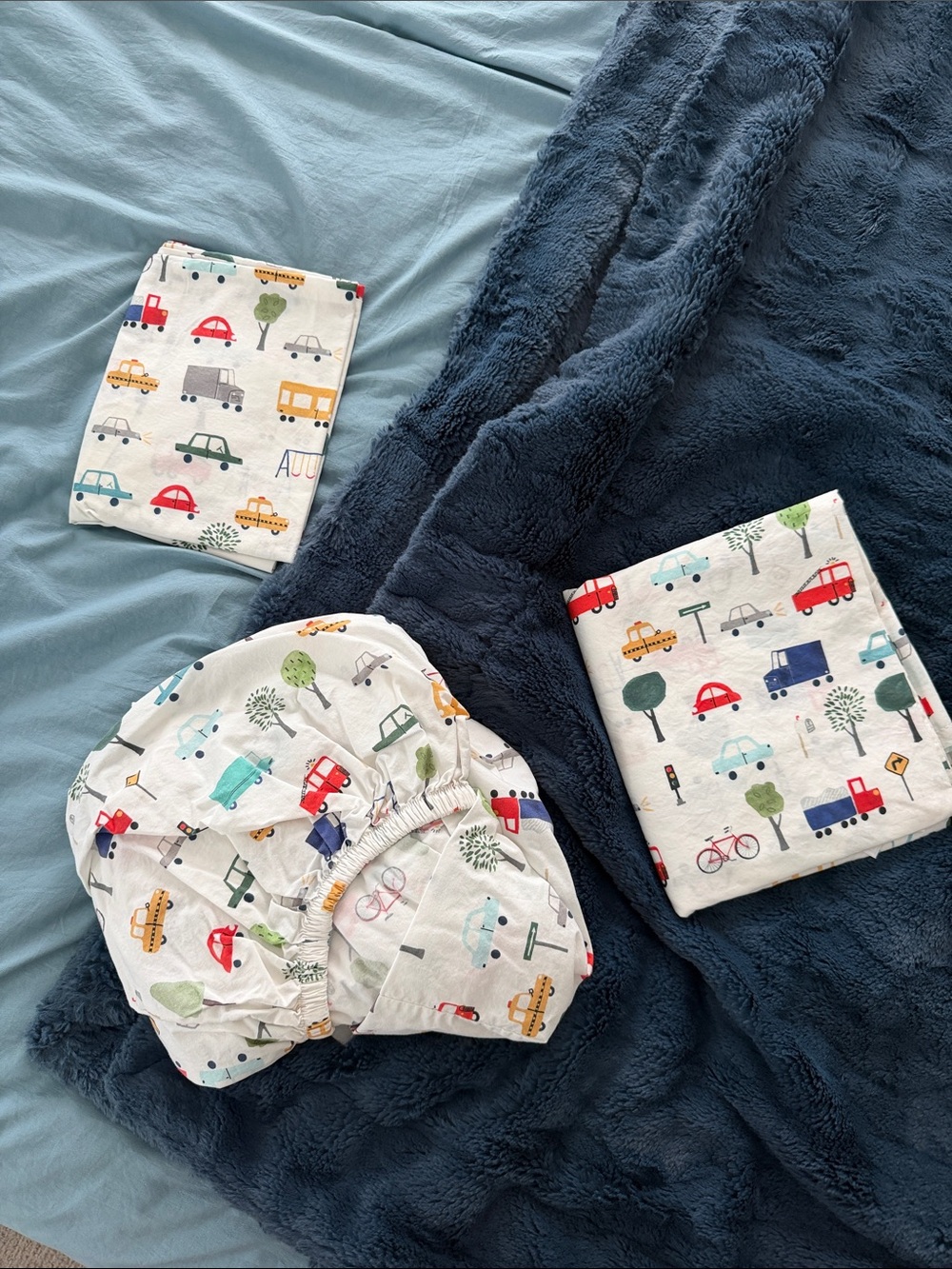 Pottery Barn Kids Fitted Crib Sheet & Bedding Set in Multi Vehicle Print